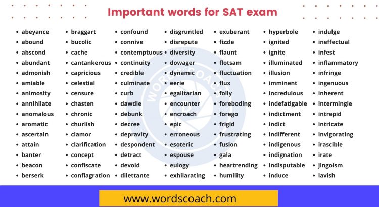 Important words for SAT exam - wordscoach.com