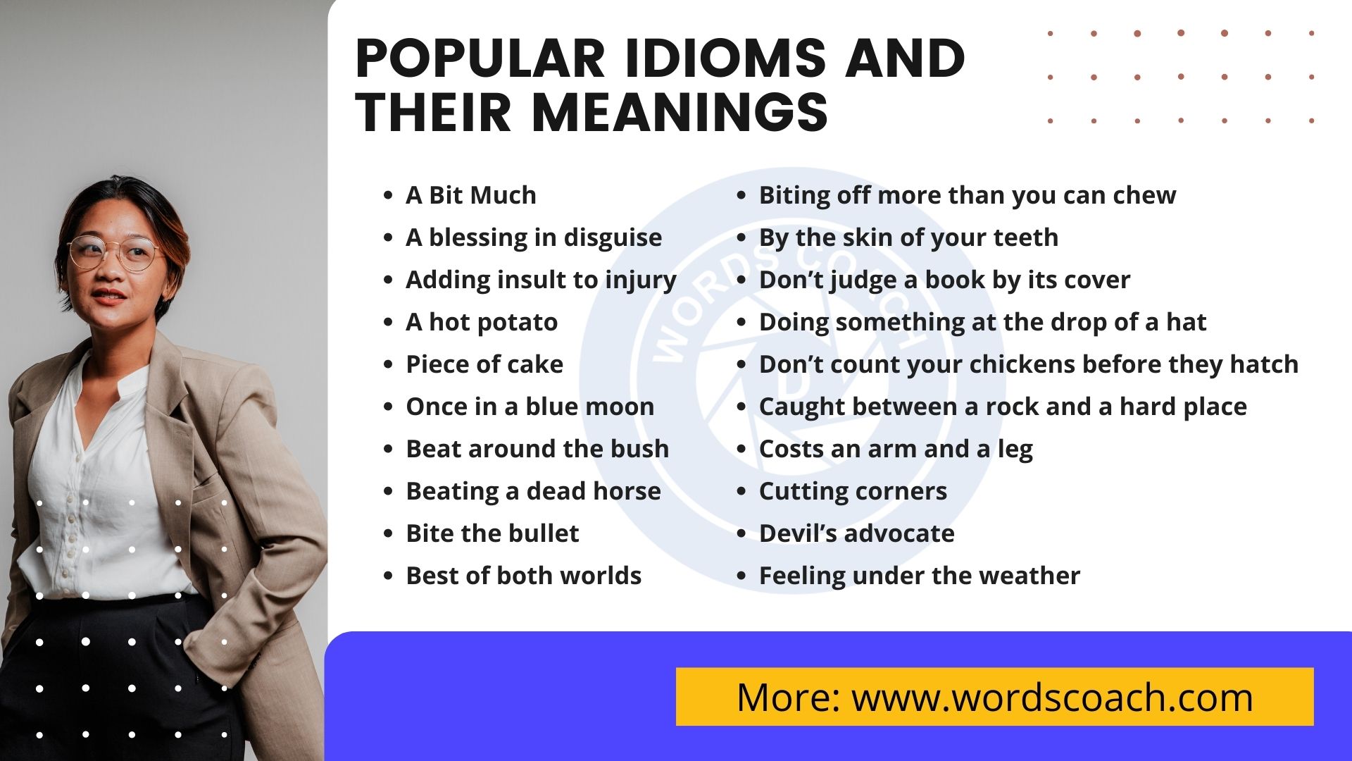POPULAR IDIOMS AND THEIR MEANINGS - wordscoach.com
