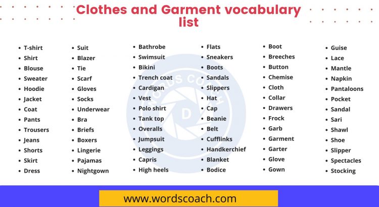 Clothes and Garment vocabulary list - wordscoach.com