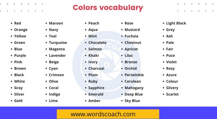 Colors vocabulary - wordscoach.com