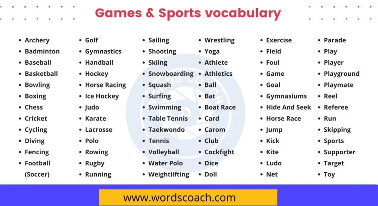 Games & Sports vocabulary - wordscoach.com