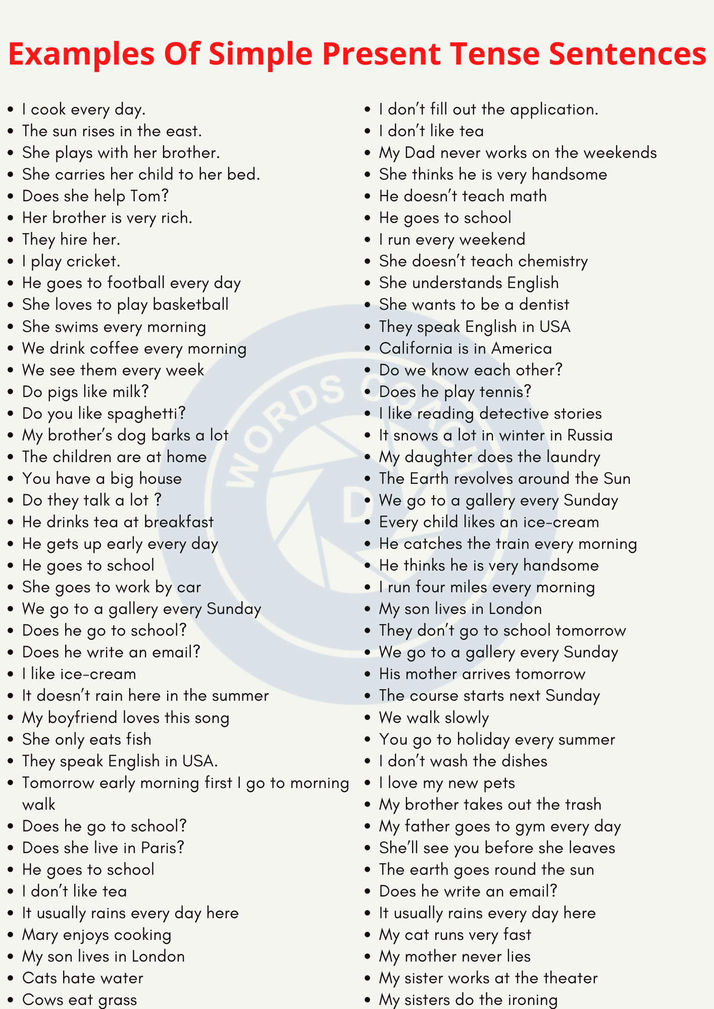 Examples Of Simple Present Tense Sentences - wordscoach.com