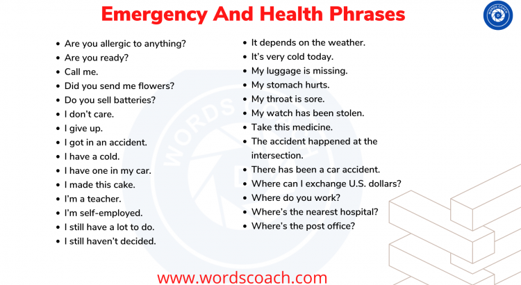 Emergency And Health Phrases - wordscoach.com