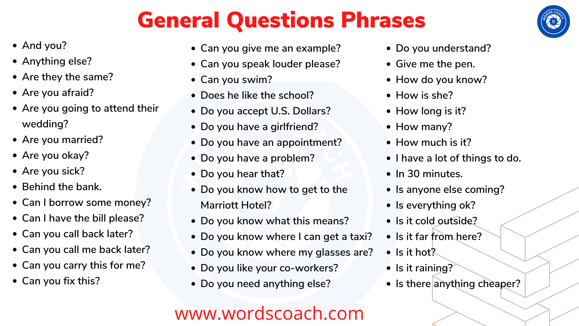 General Questions Phrases - wordscoach.com