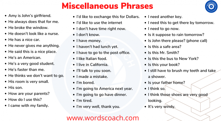 Miscellaneous Phrases - wordscoach.com