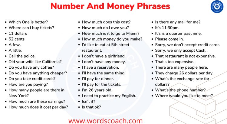 Number And Money Phrases - wordscoach.com