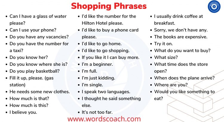 Shopping Phrases - wordscoach.com