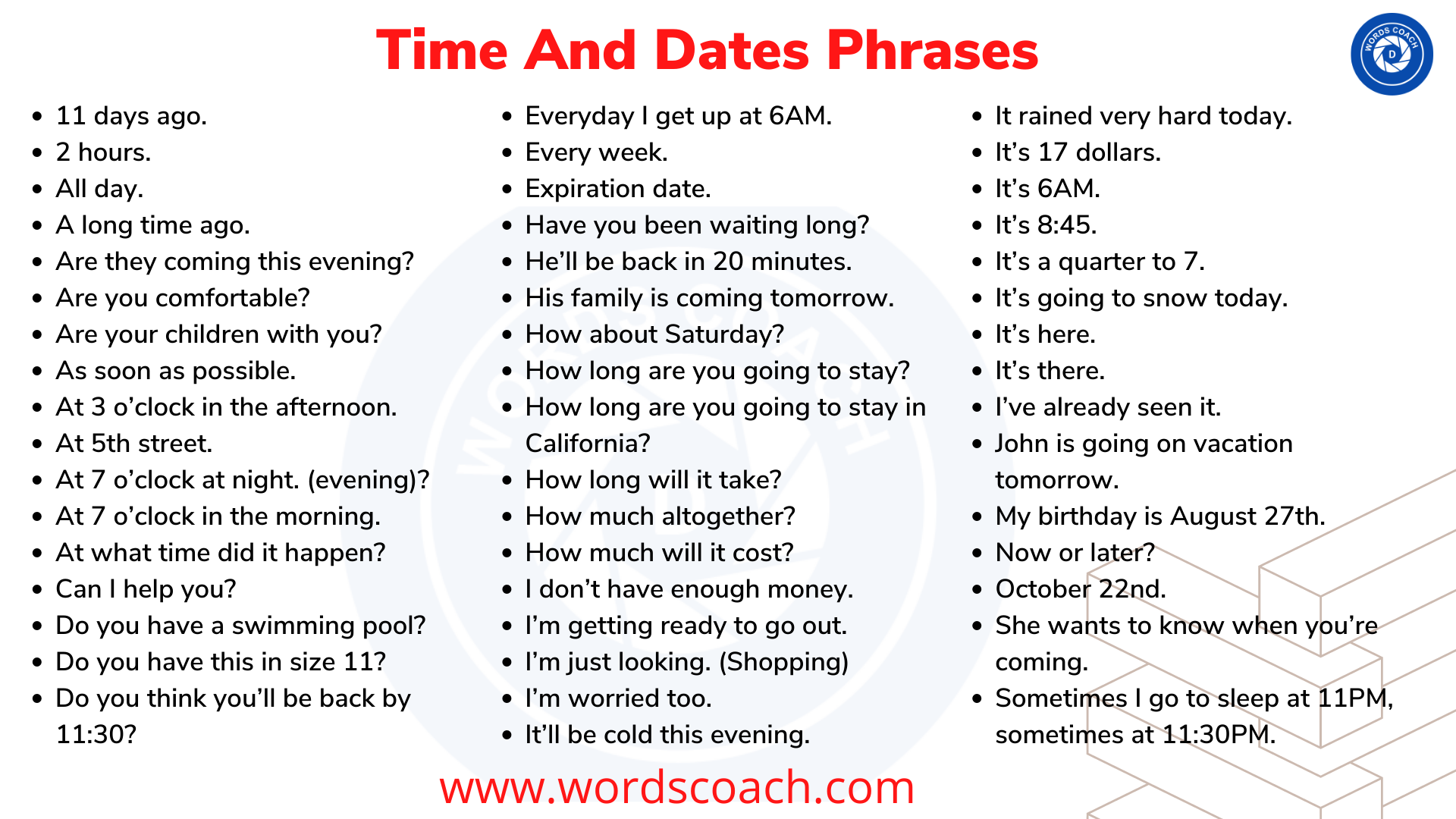 Time And Dates Phrases