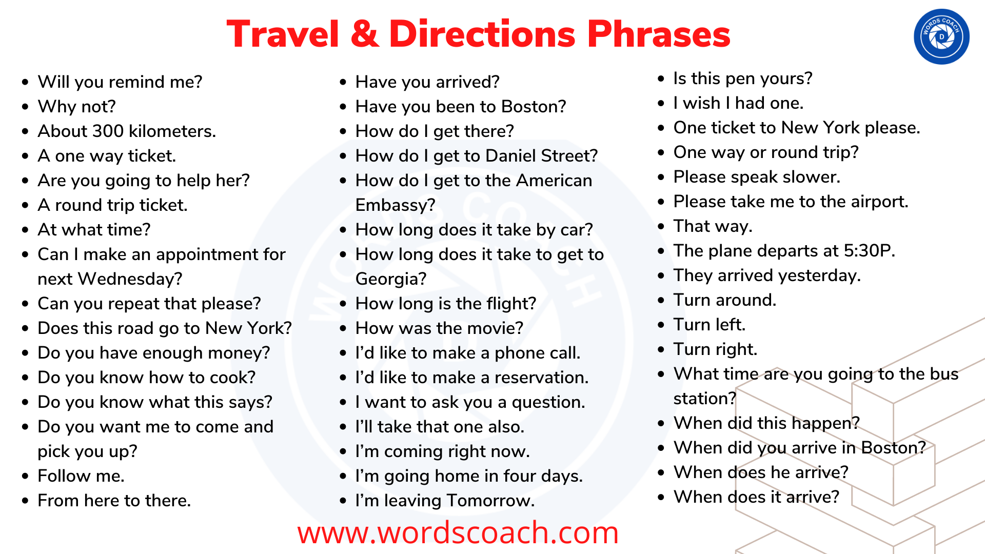 Travel & Directions Phrases