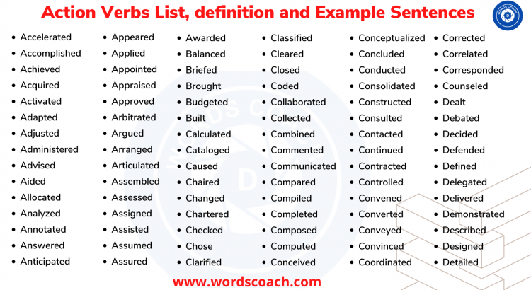 Action Verbs List, definition and Example Sentences - wordscoach.com