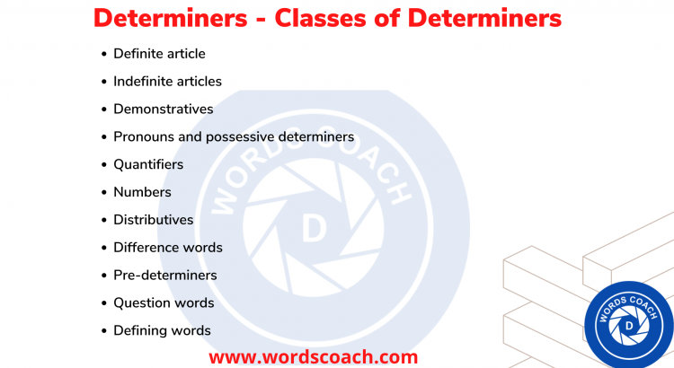 Determiners - Classes of Determiners - wordscoach.com