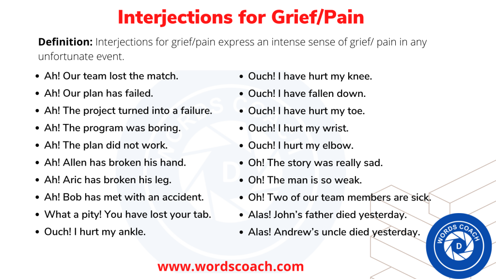 Interjections for Grief/Pain - wordscoach.com