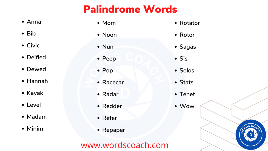 Palindrome Words - wordscoach.com