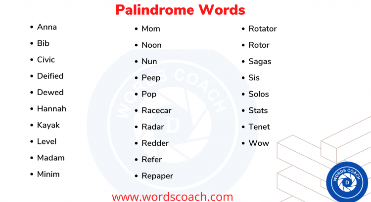 Palindrome Words - wordscoach.com