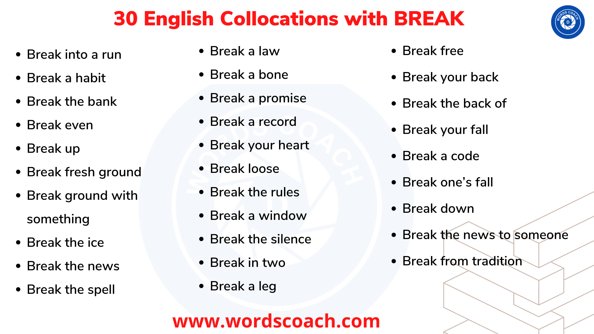 30 English Collocations with BREAK - wordscoach.com