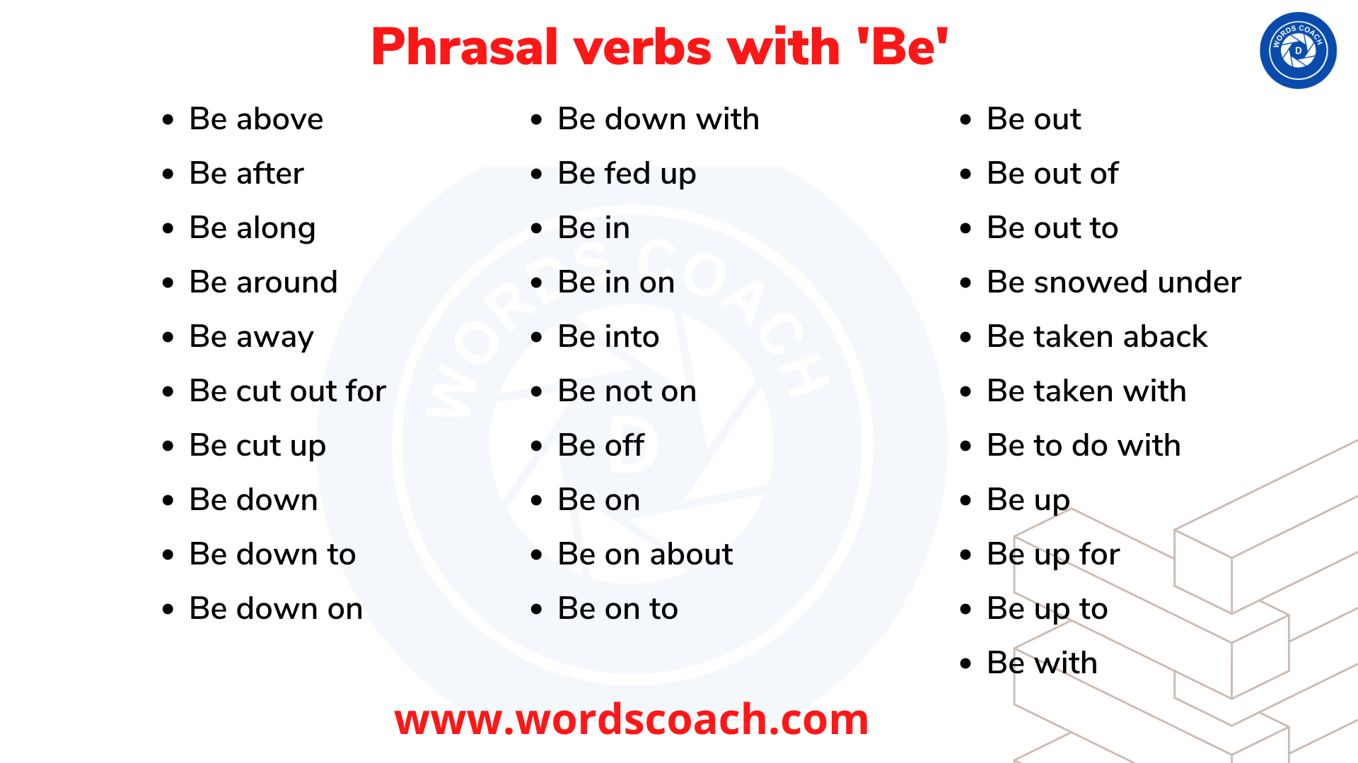 Phrasal verbs with Be - wordscoach.com