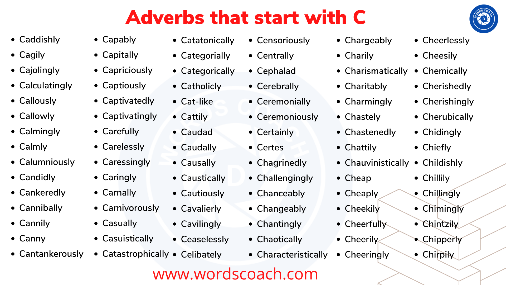 Adverbs that start with C - wordscoach.com