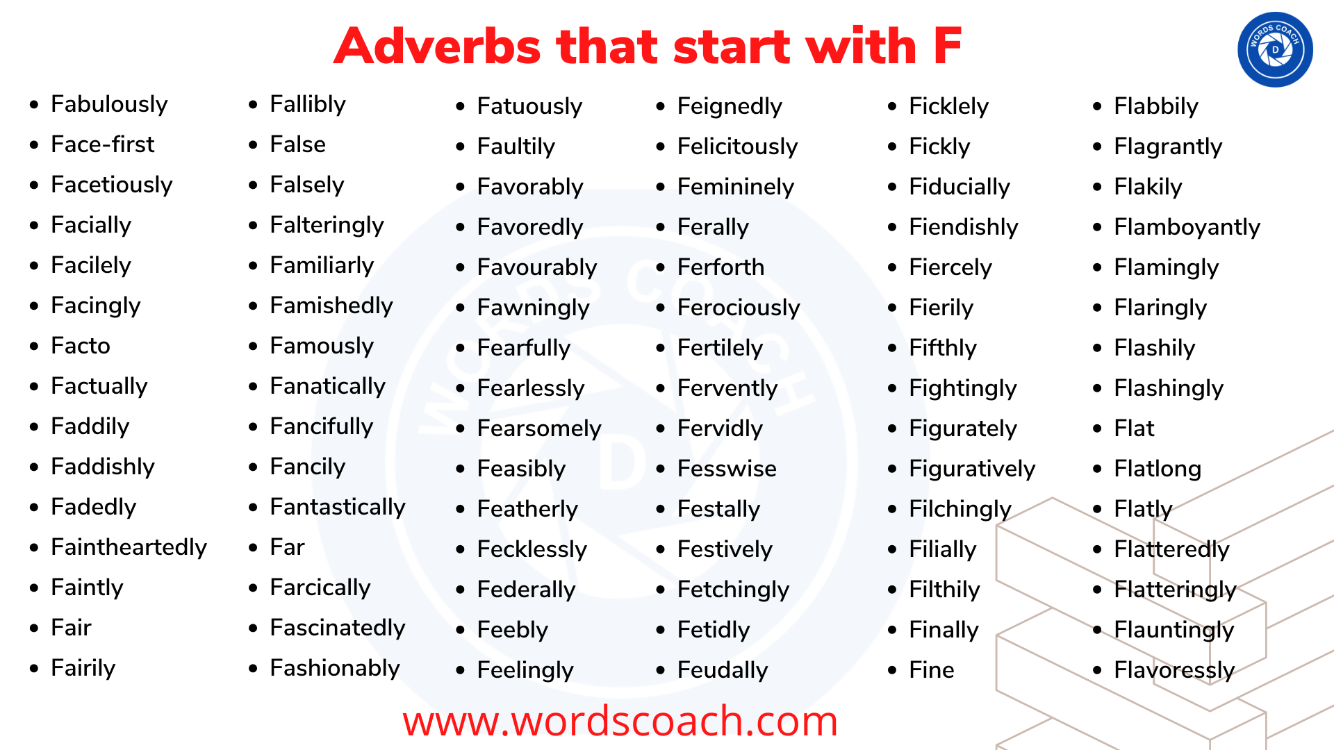 Adverbs that start with F - wordscoach.com