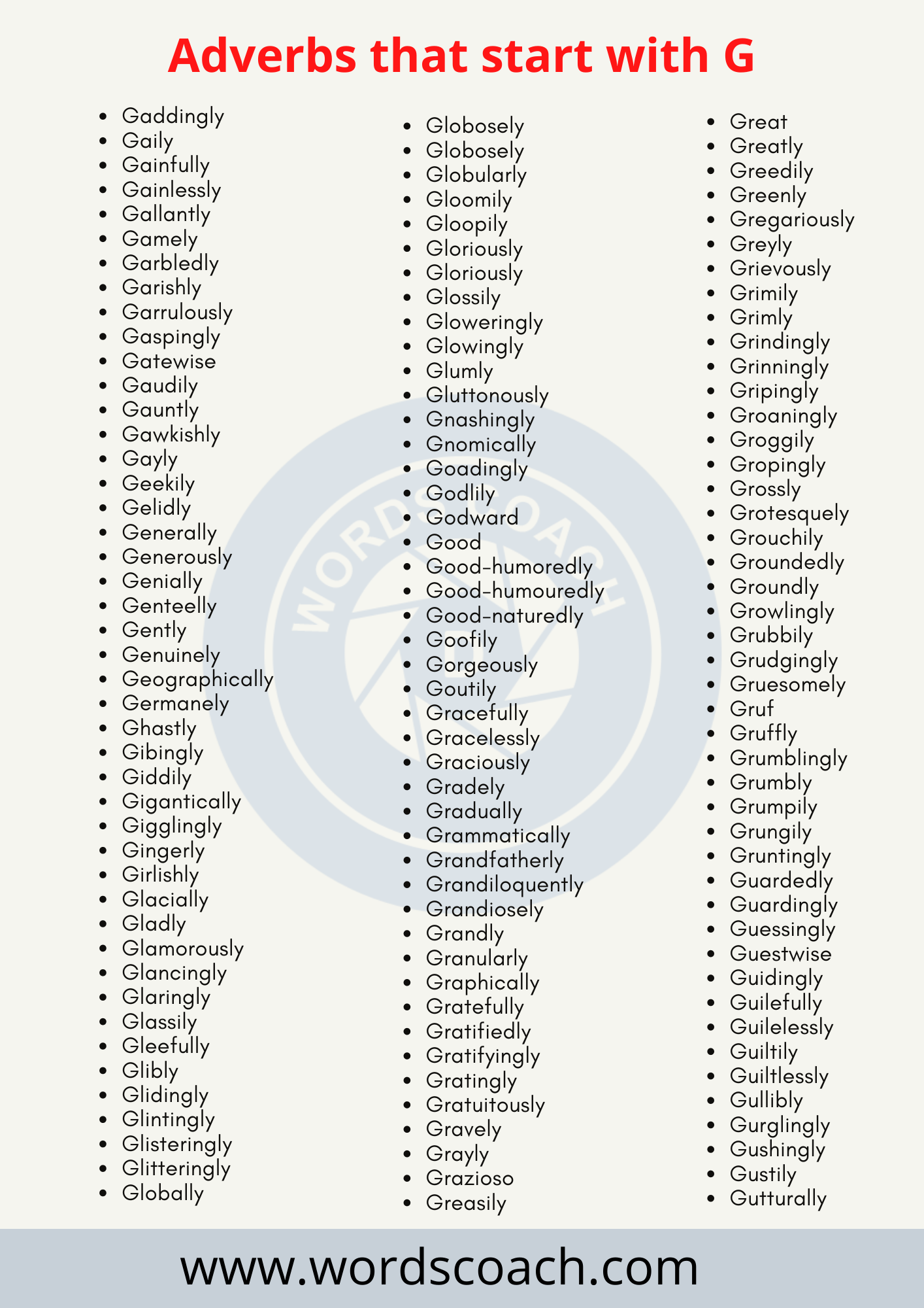 Adverbs that start with G Word Coach