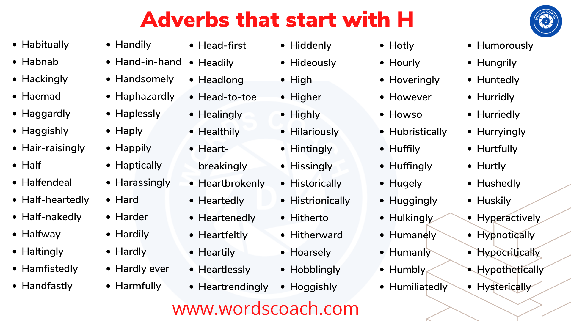 Adverbs that start with H - wordscoach.com