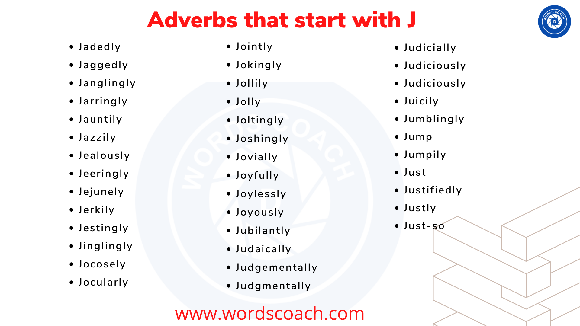 Adverbs that start with J- wordscoach.com