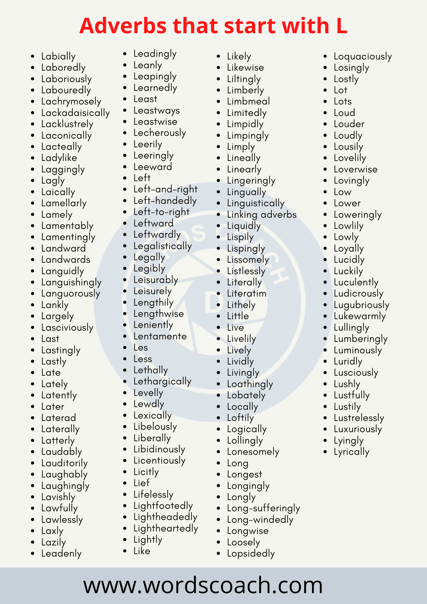 Adverbs that start with L - wordscoach.com
