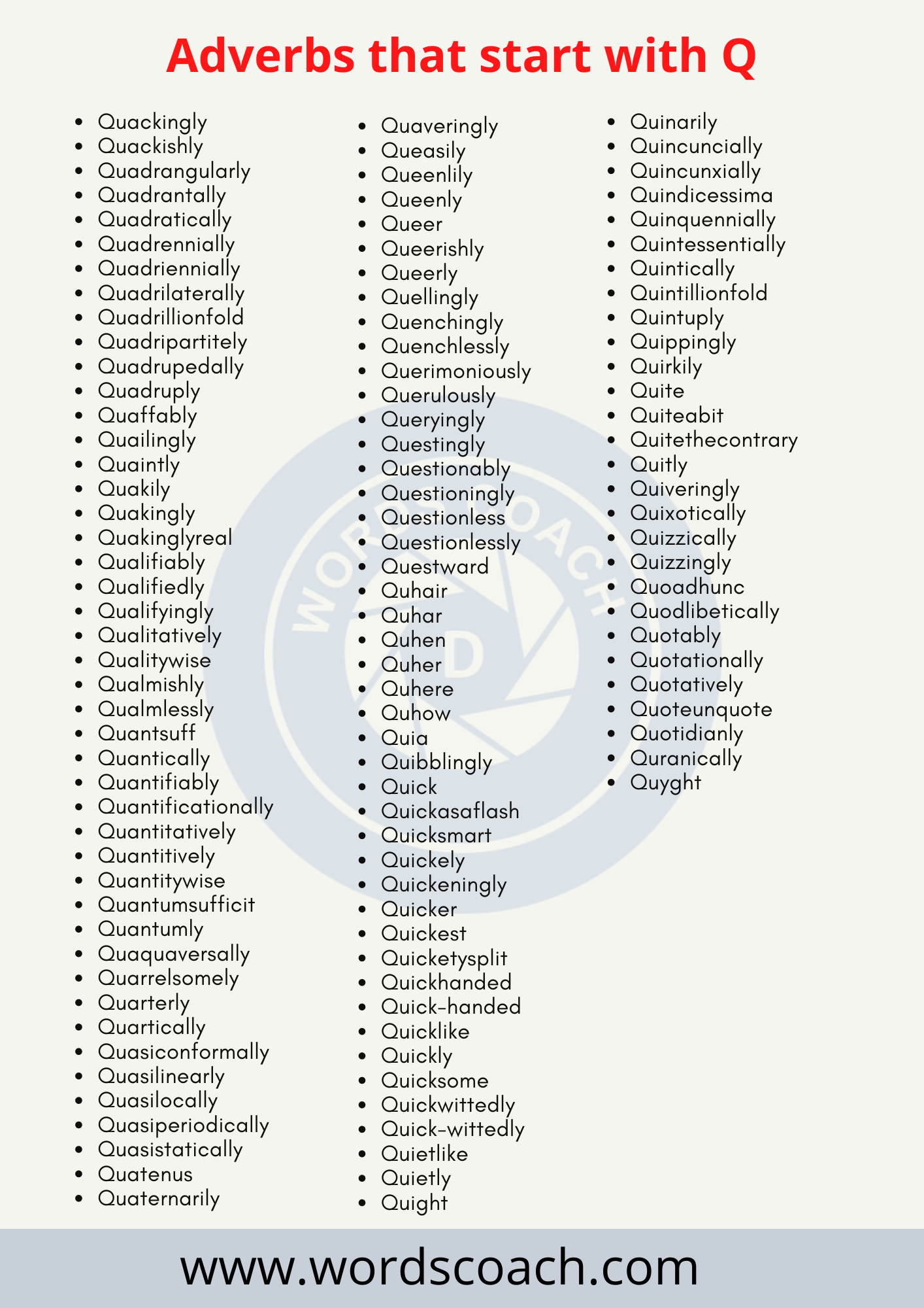 Adverbs that start with Q - wordscoach.com