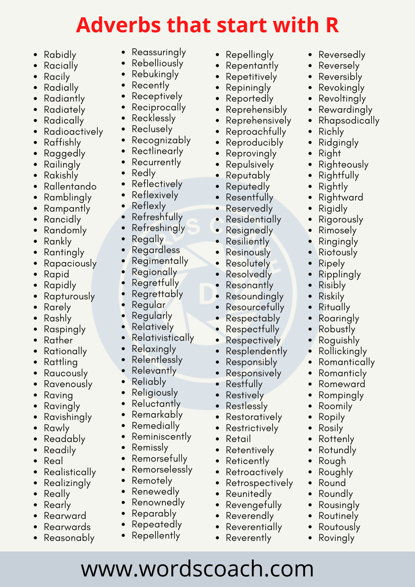 Adverbs that start with R - wordscoach.com
