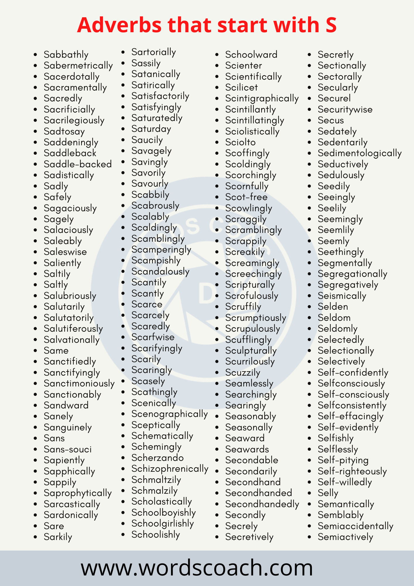 Adverbs that start with S - wordscoach.com