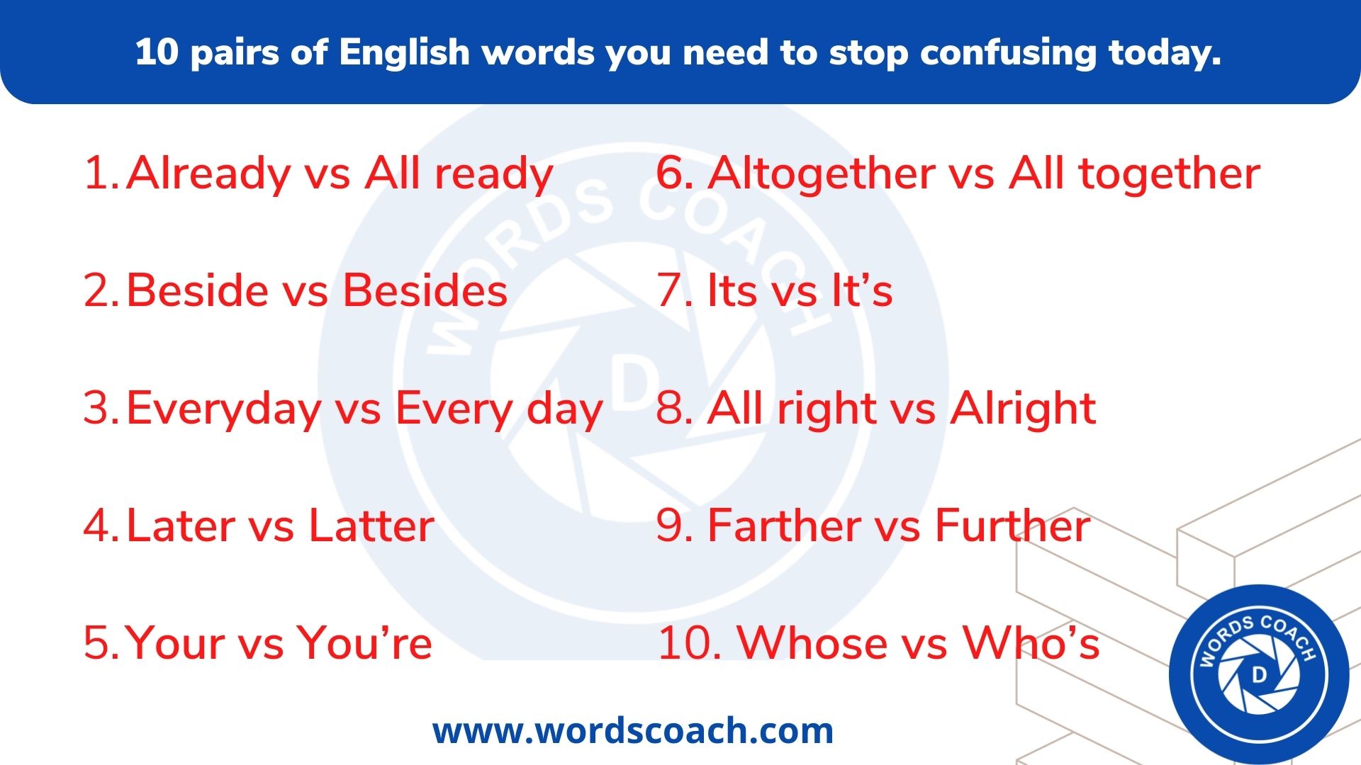 10 pairs of English words you need to stop confusing today. - wordscoach.com