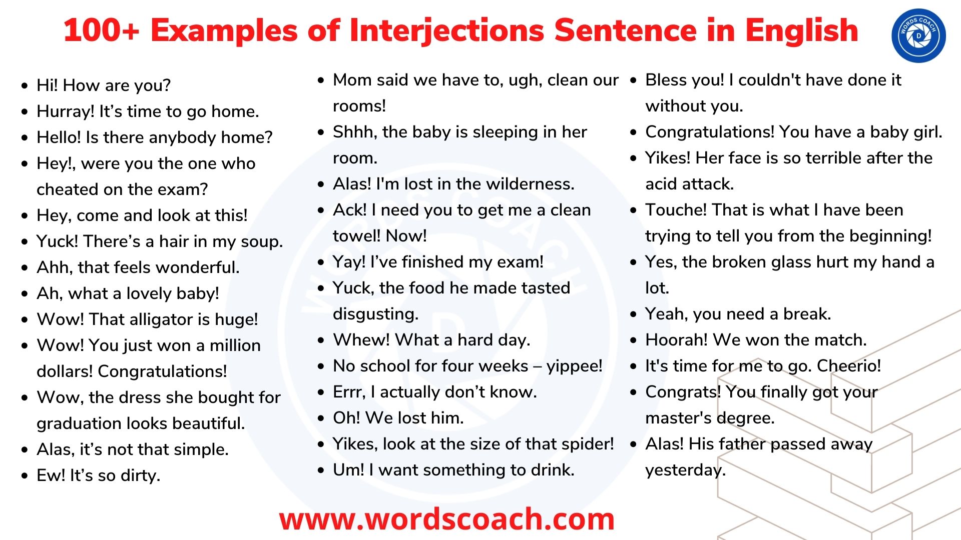 100+ Examples of Interjections Sentence in English - wordscoach.com
