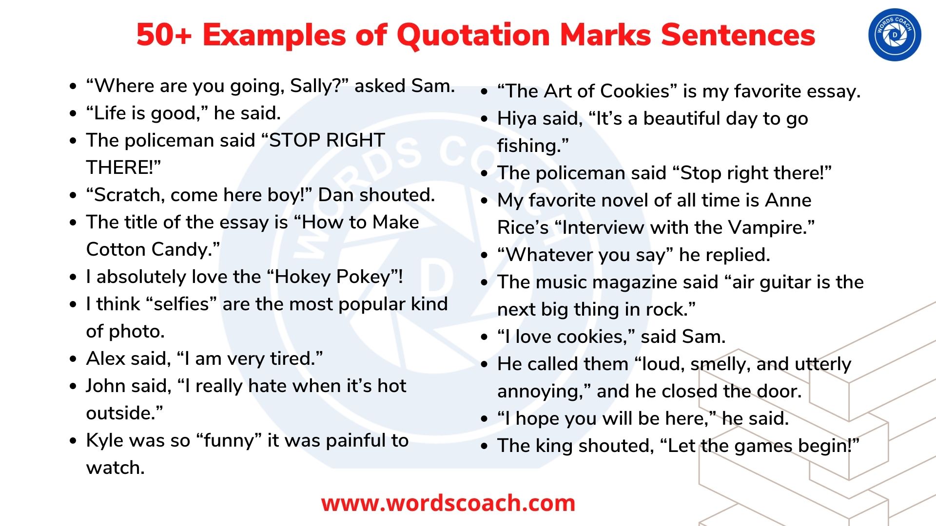 50+ Examples of Quotation Marks Sentences - wordscoach.com