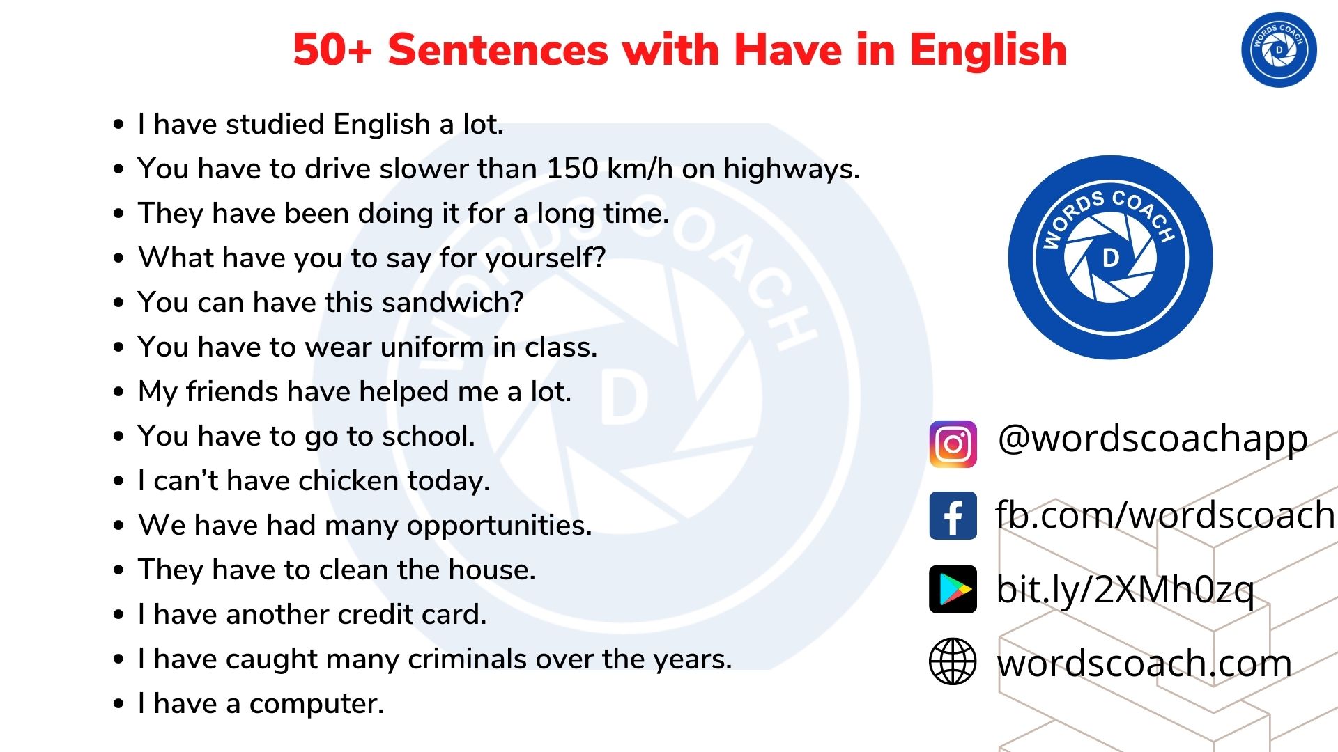 50+ Sentences with Have in English - wordscoach.com