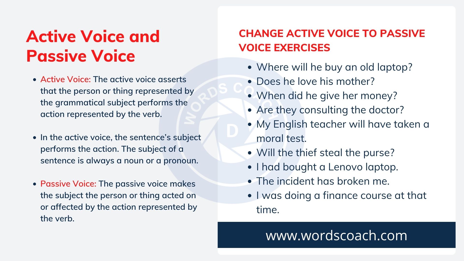 Active Voice and Passive Voice - wordscoach.com