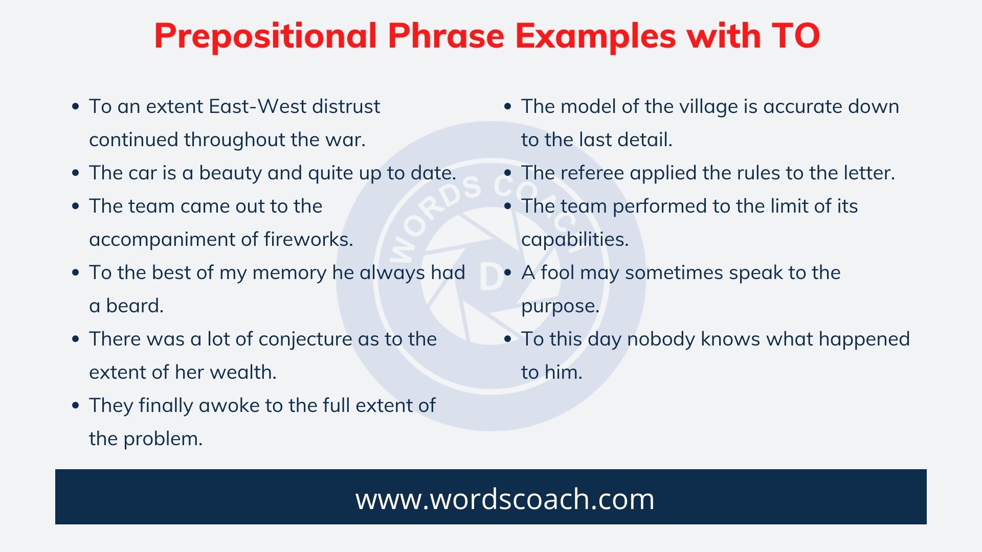 Prepositional Phrase Examples with TO - wordscoach.com