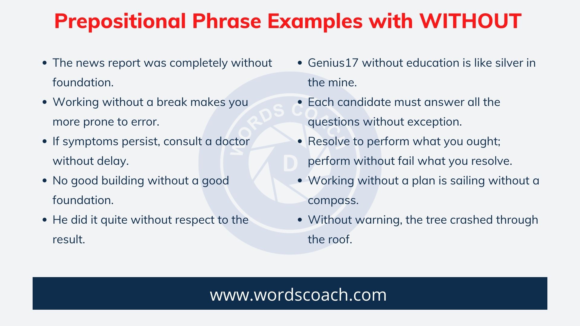 Prepositional Phrase Examples with WITHOUT - wordscoach.com
