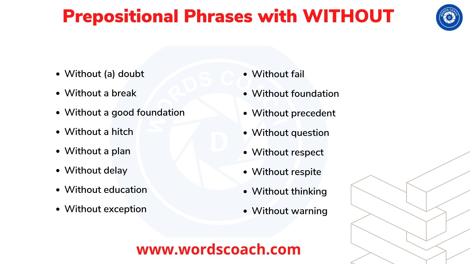 Prepositional Phrases with WITHOUT - wordscoach.com