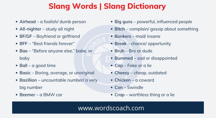 Slang Words | Slang Dictionary - wordscoach.com