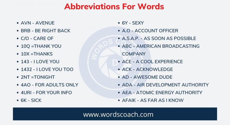 Abbreviations For Words - wordscoach.com