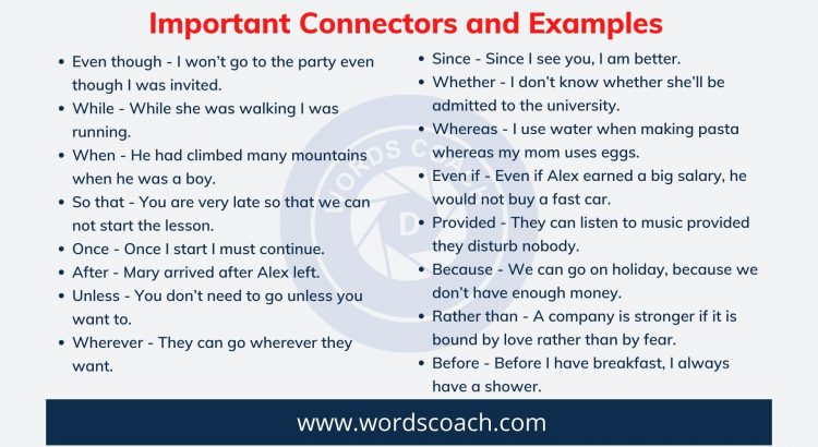 Important Connectors and Examples - wordscoach.com