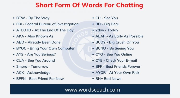 Short Form Of Words For Chatting - wordscoach.com