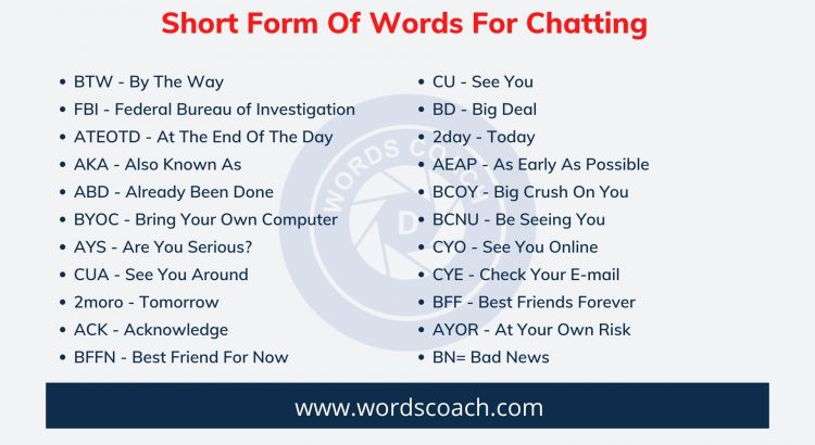 What are the full forms of the abbreviations we use while chatting? - Quora