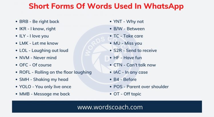 Short Forms Of Words Used In WhatsApp - wordscoach.com