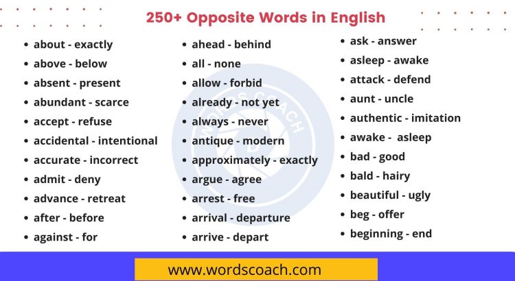 250+ Opposite Words in English - wordscoach.com