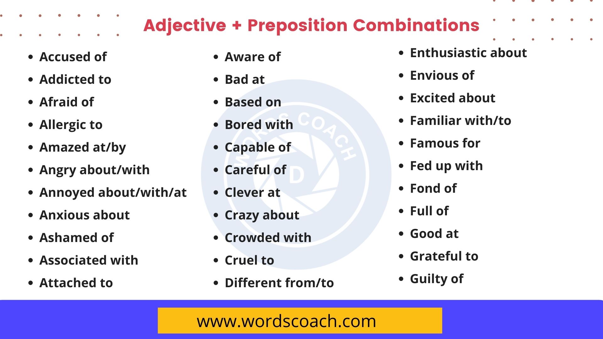 Adjective + Preposition Combinations