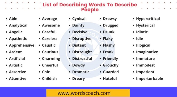 List of Describing Words To Describe People - wordscoach.com