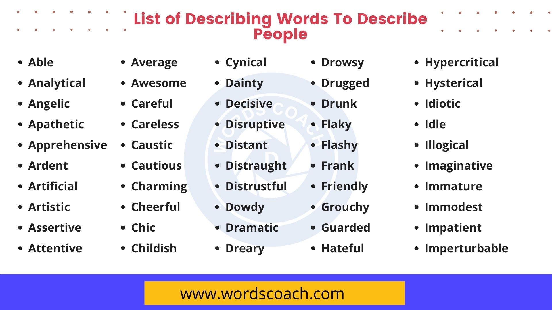 descriptive writing vocabulary list