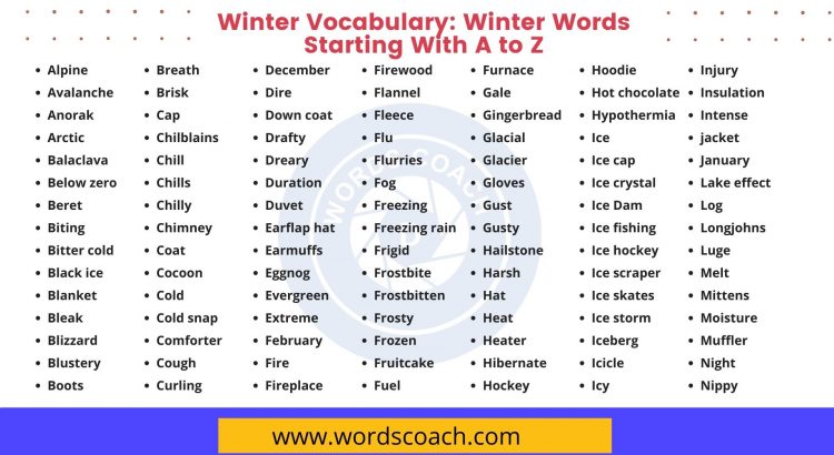 Winter Vocabulary: Winter Words Starting With A to Z - wordscoach.com