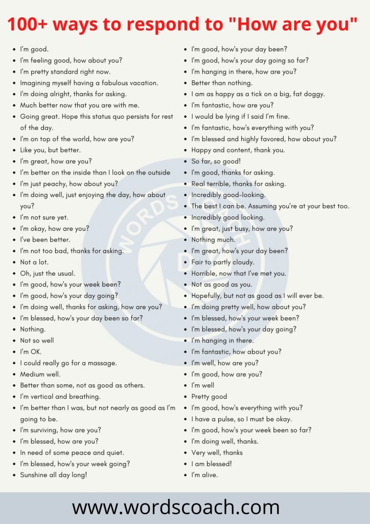 100+ ways to respond to "How are you" Word Coach