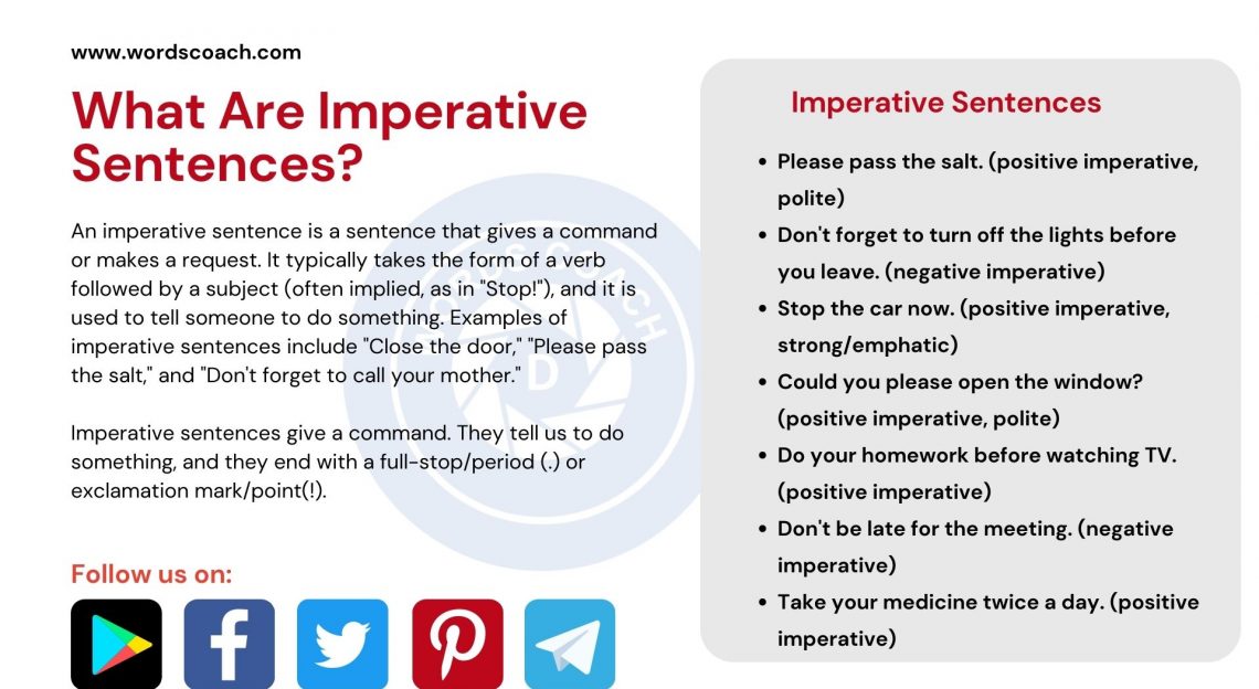 Imperative Sentences Word Coach